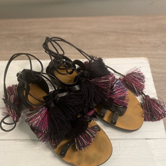 Rebecca Minkoff Black and Pink Lace-Up Sandals - Picture 2 of 5